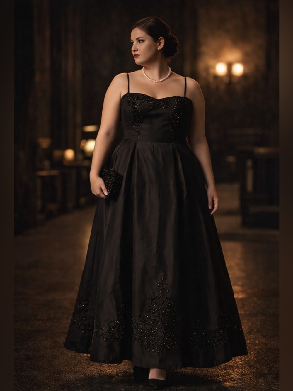 🤎 Vintage Plus Size 22W Black Beaded Evening Dress KM Collection & Milla Bell